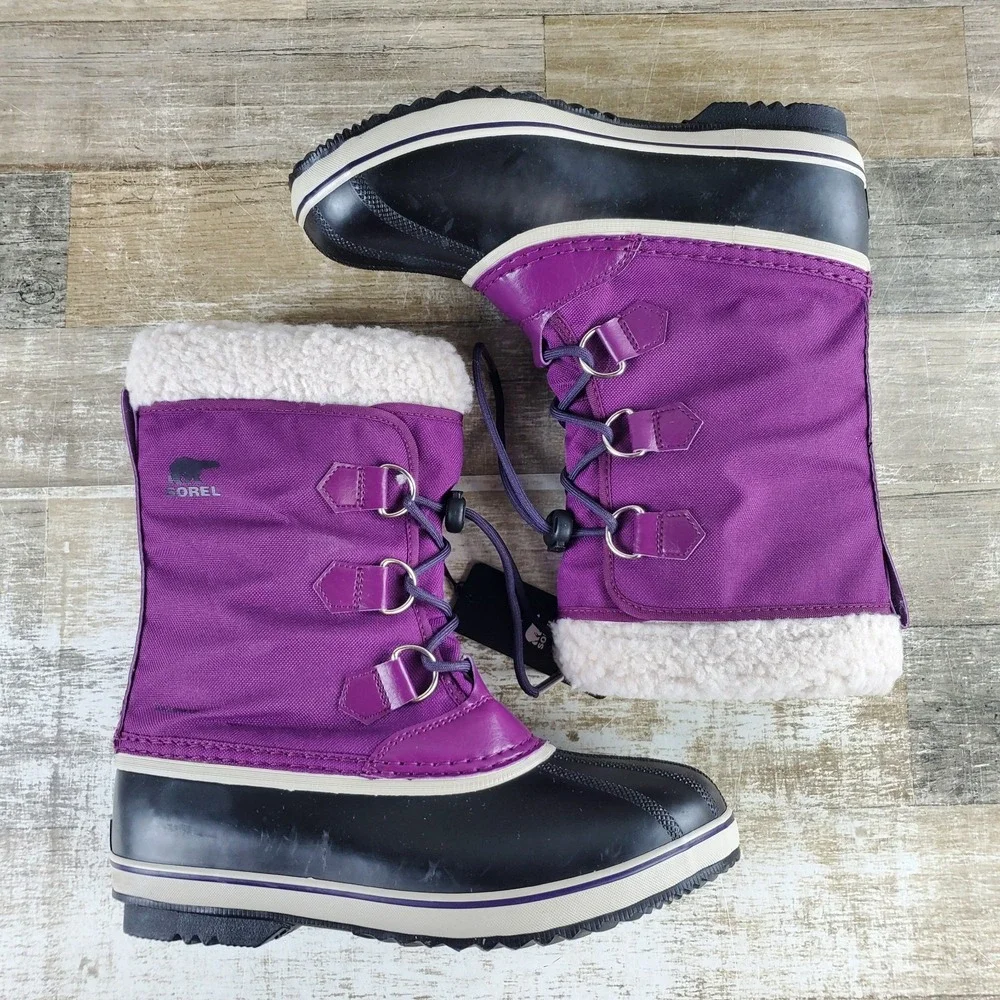 Sorel Yoot Pac Womens Snow Boots Sz 7 Purple Black Waterproof Non-Slip Winter